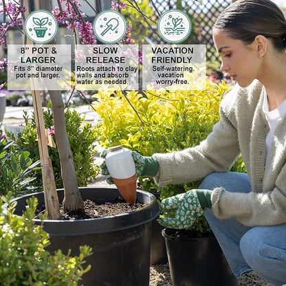 Plant Self Watering Globes - Terracotta Watering Spikes - Slow Release Olla Pots - Holds 16 oz - Drip Irrigiation Olla System - Bonus Garden Shears