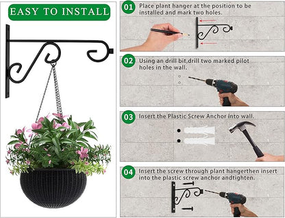 Hanging Plant Hanger 4Pcs Plant Hanger Wall Hooks,6in Metal Plant Bracket Hook for Outdoor or Indoor Hanging Flower Baskets,Wind Chimes,Solar Lanterns