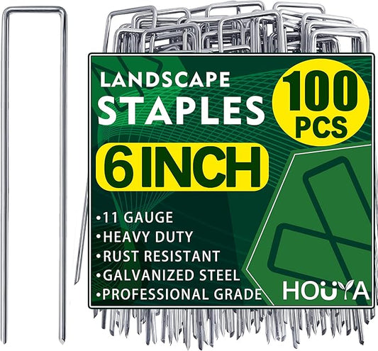Landscape Staples 6 Inch Garden Stakes Galvanized Garden Staples Pins Anti-Rust Ground Stakes for Weed Barrier, Irrigation Tubing Hose, Yard Lawn SOD, Landscape Fabric, Decoration (100 Pack)