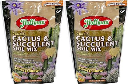Hoffman Organic Cactus and Succulent Soil Mix to Provide Proper Drainage and Improve Growth in Cacti, 4qts, 2 Pack