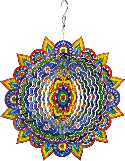 Mandala Wind Spinners, 3D Metal Wind Spinners Outdoor for Yard and Garden,12inch Stainless Steel Hanging Wind Spinners, Kinetic Yard Art Garden Decor Ornament Gifts