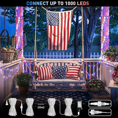 JMEXSUSS Red White & Blue Lights Clear Wire, 66 Ft 200 LED 4th of July Decorations String Lights Plug in, Christmas Lights for Independence Day Celebration Party Memorial Day Patriotic Holidays Decor