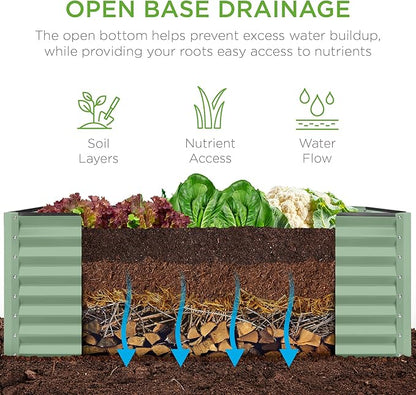 Best Choice Products 4x2x2ft Outdoor Metal Raised Garden Bed, Deep Root Planter Box for Vegetables, Flowers, Herbs, and Succulents w/ 119 Gallon Capacity - Sage Green