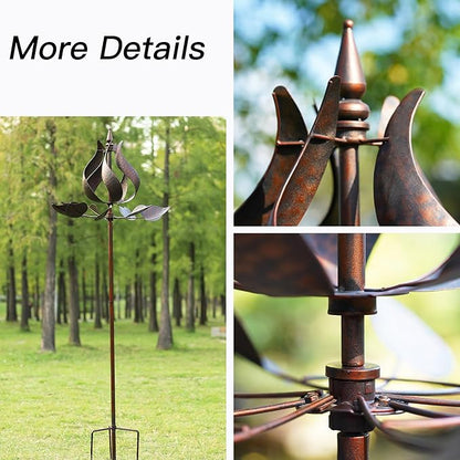 Yard Garden Wind Spinners - Large Tulip Outdoor Metal Wind Spinners with Stake, Yard Art Lawn Garden Decor (24" W x 73" H)