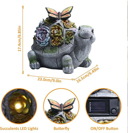 Garden Turtle Statue, Solar Outdoor Decor Tortoise with Succulent, Waterproof Animal Ornaments for Patio Clearance Balcony Court, Great Easter Gift Birthday for Mom Women