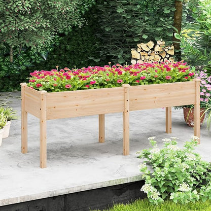 Giantex Raised Garden Bed, Elevated Wood Planter Box with Drain Hole, Gardening Planter Raised Bed for Planting Vegetables Flowers Succulents Herbs,73" Lx23 Wx30 H