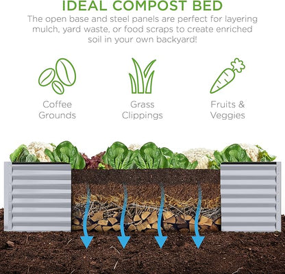 Best Choice Products 8x4x2ft Outdoor Metal Raised Garden Bed, Deep Root Planter Box for Vegetables, Flowers, Herbs, and Succulents w/ 478 Gallon Capacity - Moonlight Gray