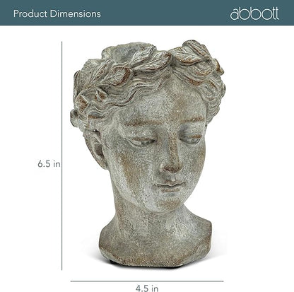 Abbott Collection Goddess Head Wall Planter - Large Cement Indoor and Outdoor Planter Pot - Grecian Woman Statue Head Planter for Flowers and Succulents (Grey, 3.5" Opening)