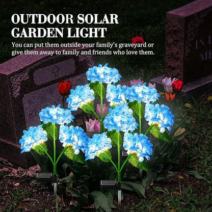 Treela 4 Pack Solar Lights Flowers Outdoor Waterproof Hydrangea Garden Stake Lights Realistic LED Flowers Powered Decorative Ground Solar Flower for Lawn Yard Backyard Decoration Gift(Blue)
