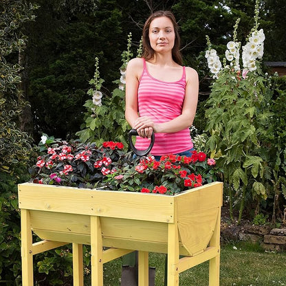 Giantex Raised Garden Bed, Elevated Wood Planter Stand, Garden Grow Box Kit W/Legs for Vegetable, Flower, Herb - Outdoor Planter W/Shelf for Garden, Patio, Backyard - Natural