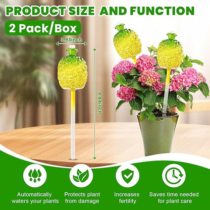 HYH Plant Watering Globes 2 Pack Self Watering Planter Spikes Insert for Indoor & Outdoor Pineapple Large Capacity Watering Device Plant Watering Bulbs Made from Hand-Blown Glass Plant Lover Gifts