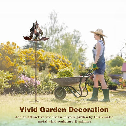 Tulip Wind Spinners Yard Garden - Large Copper Wind Sculptures & Spinners Outdoor Metal, Kinetic Yard Art Windmill Decor for Patio, Lawn (W24 x H73)