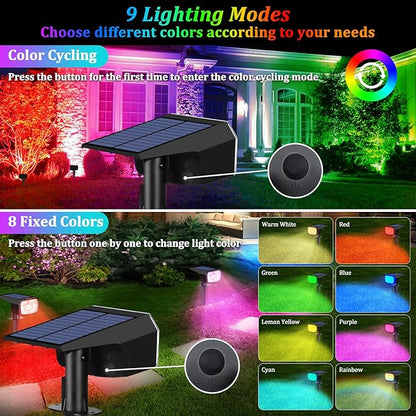 6-Pack Solar Spot Lights Outdoor, 59 LED Solar Lights Outdoor Waterproof, 9 Lighting Modes Outdoor Solar Lights for Yard, Landscape Spotlights for Christmas Garden Pathway Multicolor
