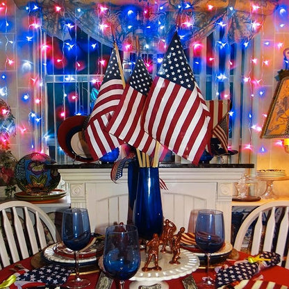 JMEXSUSS Red White & Blue Lights Clear Wire, 66 Ft 200 LED 4th of July Decorations String Lights Plug in, Christmas Lights for Independence Day Celebration Party Memorial Day Patriotic Holidays Decor