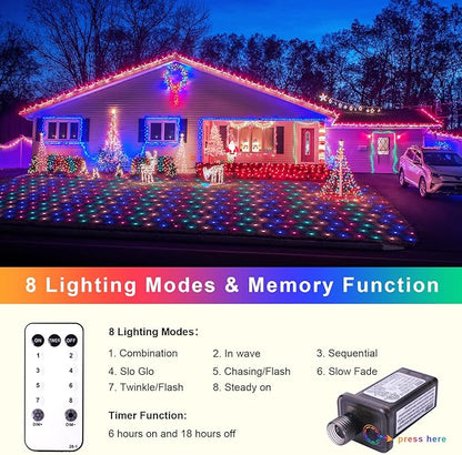 Net Lights Outdoor Mesh Lights, 360 LED Christmas Net Lights Plug in with Remote, 12x5 ft Extendable 8 Modes Net Lights Waterproof with Green Wire for Bushes Gazebo Lawn Patio Garden Tree (Multicolor)