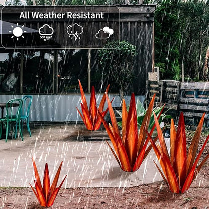 Large Tequila Rustic Sculpture, Rustic Metal Agave Plants for Outdoor Patio Yard, Home Decor Hand Painted Metal Agave Garden Yard Statue, Outdoor Lawn Ornaments Yard Stakes (Red - M)
