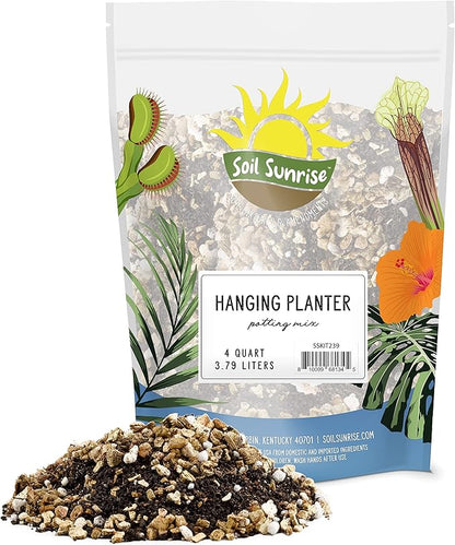 Hanging Planter Potting Soil Mix (4 Quarts), Lightweight Potting Mix Optimized for Indoor/Outdoor Hanging Pots/Baskets