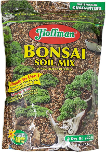 Hoffman Ready to Use Bonsai Soil Potting Mix to Provide Proper Support, Moisture, and Drainage, 2qt Bag, 2 Pack