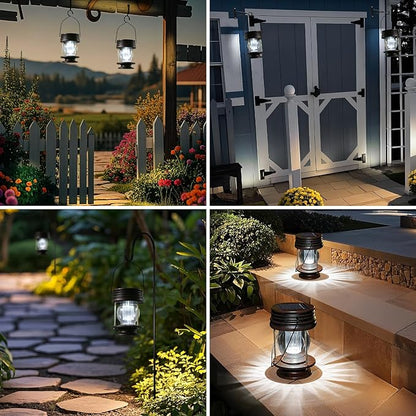 Solar Lantern - Hanging Solar Lights Outdoor - 2 Pack Solar Powered Waterproof Led Lanterns Vintage Design for Landscape Yard Garden Pathway Beach Pavilion Decoration (White Lights)