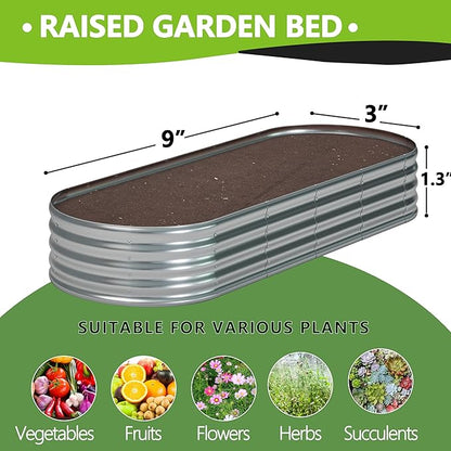 9x3x1.3 Oval Galvanized Raised Garden Bed,Outdoor Planter Box Metal Patio Kit Planting Bed for Vegetables Flowers and Succulents