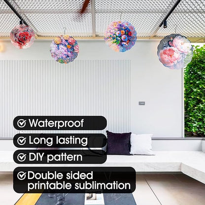 5 Pack Sublimation Wind Spinner Blanks 8 Inch Wind Spinners Sublimation Blanks 3D Aluminum Metal Wind Spinners for Yard and Garden Indoor Outdoor Window Porch Front Door Decoration Round