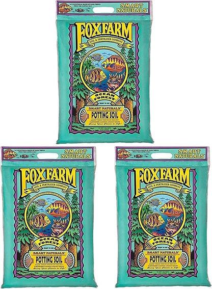 FoxFarm Ocean Forest Potting Soil, 12qt (Pack of 3) - Light, Aerated Texture, Designed for All Container Plants - pH Adjusted for Optimal Nutrient Uptake, Effectively Retains Moisture