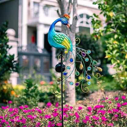 DREAMSOUL Metal Peacock Garden Solar Lights Outdoor Decorative Garden Stake Lights- Waterproof Peacock Solar Landscape LED Path Light Patio Yard Lawn Outside Decoration