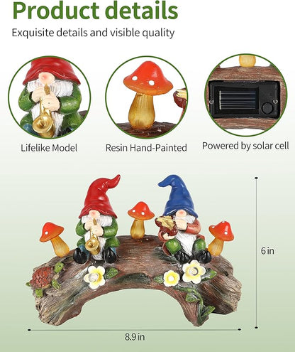 iStatue Enchanted Fairy Garden Gnomes Solar Light - 9'' Hand-Painted Resin Miniature Figurines Perfect for Yard Art Outdoor Patio Decor Lawn Ornaments and Statues Decorations (Gnomes)