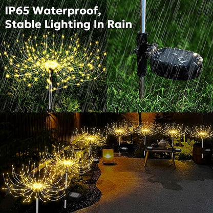 Solar Outdoor Lights Outdoor Waterproof 200 LED Firework Light Solar Powered Sparkles Landscape Fairy Light Outside Decorations Lights for Yard Patio Pathway Lawn Party Decoration, 8 Pack