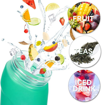 Water Bottle with Flavor Pods 21.9 Oz/650ml Fruit Fragrance Water Bottle Recyclable Sports Air Water Cup Scented Pods for Outdoor (Green Purple)