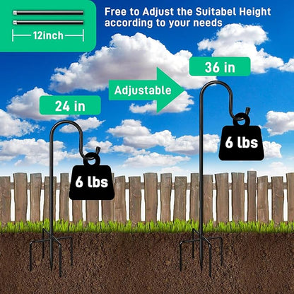 5-Prong Shepherd Hooks for Outdoor, Heavy Duty Iron Garden Hooks for Hanging Plants, Bird Feeders, Lanterns, Solar Lights, and Wedding Decor – Rust-Resistant, Adjustable, Easy to Install 36 Inch