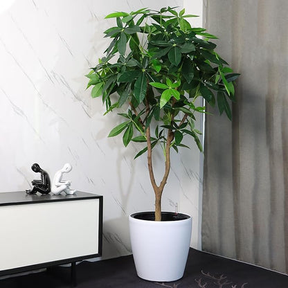 Dexceder 18x17 Self Watering Planter with Wheels Indoor Outdoor, Inner Pot Design, Thickened Large Floor Standing Flower Plant Pot with Water Level Indicator (White Matte)