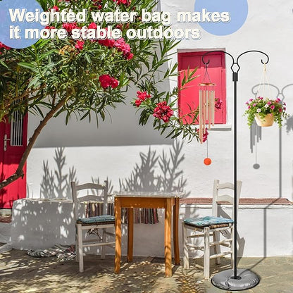 Liitrton 62.6 Inch Shepherds Hooks for Outdoor, Adjustbale Double Shepherds Hooks Hummingbird Feeder Stand Bird Feeder Pole Wind Chime Stand with Round Base, 4 Prongs Base and Water Weight Bag