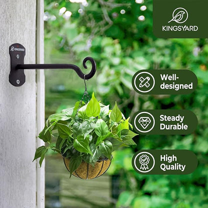 Kingsyard 4 Pack Wall Plant Hanger - Heavy Duty Metal Hanging Bracket Hooks for Hanging Plant Bird Feeders Lanterns Wind Chimes Indoor/Outdoor. Black