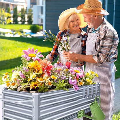 Galvanized Raised Garden Bed with Legs, Metal Raised Planter Box with Drainage Holes Outdoor Elevated Garden Bed on Wheels for Backyard, Patio, Balcony
