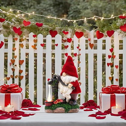 TERESA'S COLLECTIONS Resin Garden Gnomes Decor with Solar Lights, Red Outdoor Decorations for Porch Patio, Gifts for Women and Men，Outdoor Garden Decor Ornaments for Outside, 9"