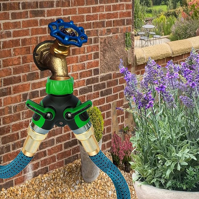Set of 2 Y Hose Splitters 2 Way, Hose Connector Garden Outdoor Faucet -Water Tap Garden Hose Shut Off Valve Connector for Lawn and Garden- with Comfortable Rubberized Grip (HSLG58)