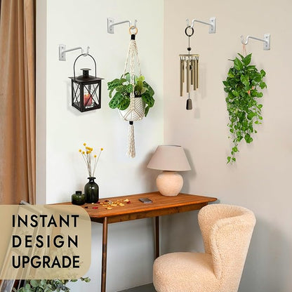 RTZEN Plant Hangers Outdoor or Indoor - Wrought Iron Metal Hanger Indoor Hook - Heavy Duty Wall Bracket Hooks for Hanging Plants Baskets Lanterns Wind Chimes - 2 Pack (White Shepherds Hooks)