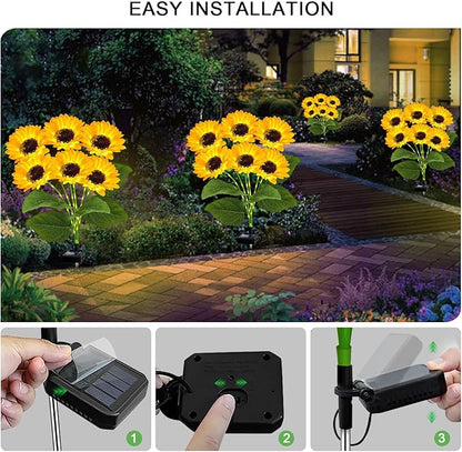 YJFWAL 2 Pack with 12 Solar Sunflower Lights Outdoor Decorative Lights for Garden Gift for Mom and Friends, IP65 Waterproof Sunflower Garden Stake Lights for Yard Patio Lawn Pathway