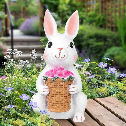 Brightever Solar Powered Garden Statues- Bunny Figurines for Spring & Easter Decor, Outdoor Rabbit Statue with Colorful LED Lights for Patio, Balcony, Lawn, Birthday Gifts for Women, Mom, Grandma