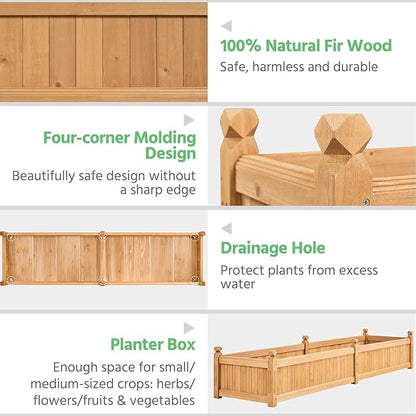 Yaheetech 90.5″ L×23.5″ W×16″ H Wooden Raised Garden Bed, Horticulture Wood Rectangular Garden Planter Outdoor, Raised Planter Box for Yard/Greenhouse/Vegetable/Flower/Herbs, Light Brown, 2pcs