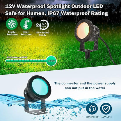 Outdoor Lights,10w Spot Lights Outdoor with US Plug and Remote Control,Dimmable Halloween Decor Christmas Lights Outdoor,Waterproof Spotlight with Timer（Light Color is Mixed, NOT Pure RGB）