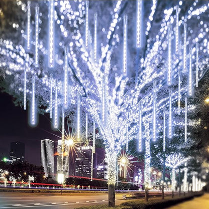 2-Pack Christmas Decorations Lights Outdoor, Total 384LED Meteor Shower Lights Rain Drop Light 30cm 16 Tubes Indoor Outdoor Snow Cascading String Light for Xmas Tree Roof Party Garden (Cool White)