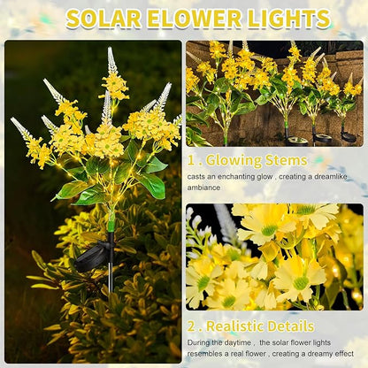 Neporal Solar Flowers Outdoor Waterproof Yellow, Decorative Garden Lights Solar Powered Dusk to Dawn, 8-Stem, 2 Lighting Modes Plants Lights for Yard, Backyard, Porch (Yellow)