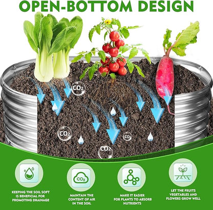 17" Tall Outdoor Garden Raised Garden Bed Kits, 4ft X 2ft Oval,0.8MM Thick Metal Raised Planter Bed/Ground Planter Box for Variety of Flowers,Herbs,Vegetables (Silver, 48X24X16.5 Inches)