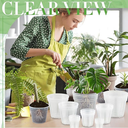 Vesici Large Size Clear Nursery Pots Variety Pack Plant Pots with Drainage Holes Planters for Indoor Plants Flexible Transparent Plastic Plant Bottle Succulents(24 Pcs,3/4/5/6/7/8/9/10 Inch)