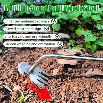 Amposei Weeding Artifact Uprooting Weeding Tool, Multifunctional Weeder, Hand Weeder Tool, Stand Up Weed Puller Tool with Handle for Garden Yard Farm Weed Removal (11in, Wood Handle-A)