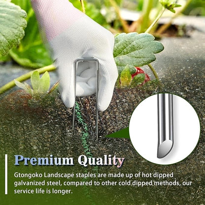 Gtongoko Landscape Staples 10 Inch 11 Gauge 50 Pack Garden Stakes Upgraded Tent Stakes Galvanized SOD Pins Ground Stakes Yard Stakes for Weed Barrier Fabric Ground Plant Cover Stakes Outdoor Décor