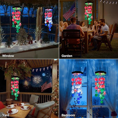 Solar Wind Chimes for Outside, Red & Green Shell Gifts for Mom Grandma Women, Waterproof Solar Outdoor Decorative Mobile Lights for Garden, Yard, Patio, Window, Party, Outdoor Decorations