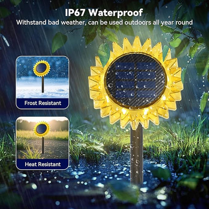 Hogni Solar Pathway Lights - 2 Pack LED Sunflower Garden Light, Waterproof Outdoor Decor for Wall, Lawn, Yard, Walkway, Patio, Landscape